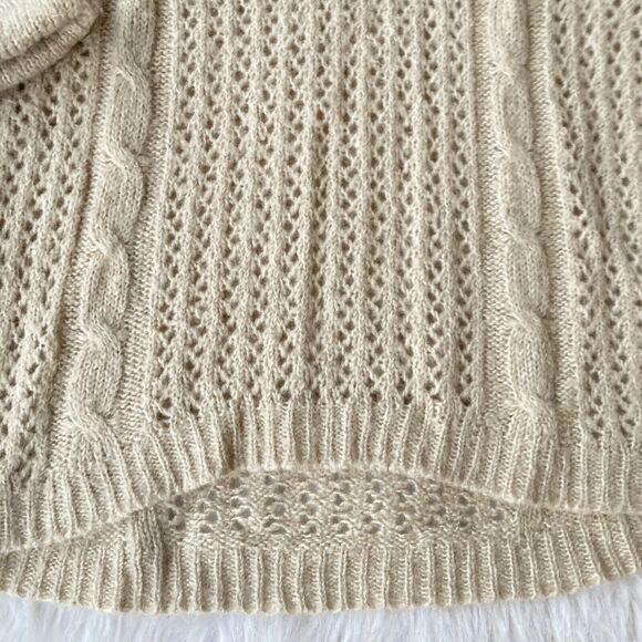 JJ Basics Sweater Sz L Cuffed Sleeves Open Knit Oatmeal Color Nordstrom Casual - Picture 2 of 9